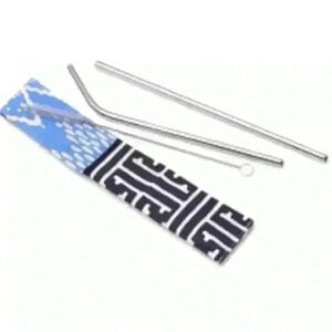 Handmade Stainless Steel 9” Set/2 Drinking Straws w/Storage Pouch